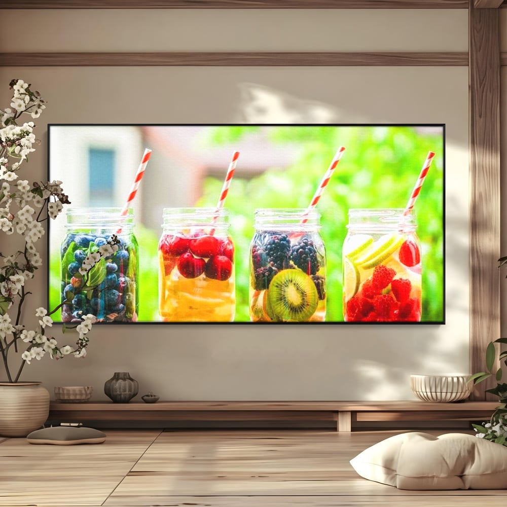 Tablou Canvas Patru Borcane cu Limonada de Fructe, Rosu si Galben, N1013